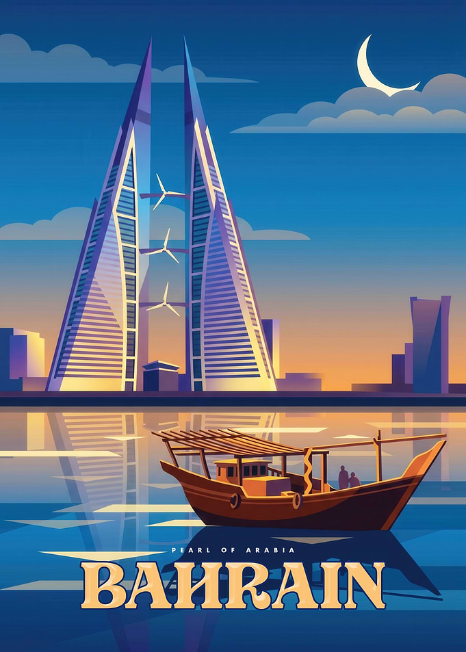 Bahrain Travel Poster Illustration