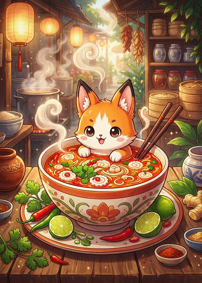 Cute Cat Ramen Bowl Fantasy Art