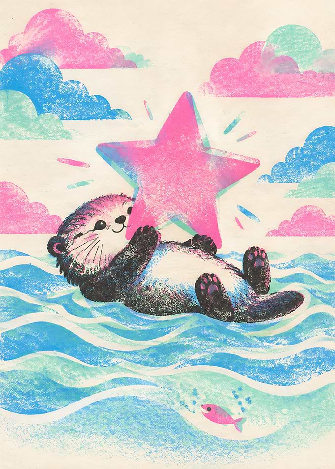 Cute Otter Holding a Pink Star