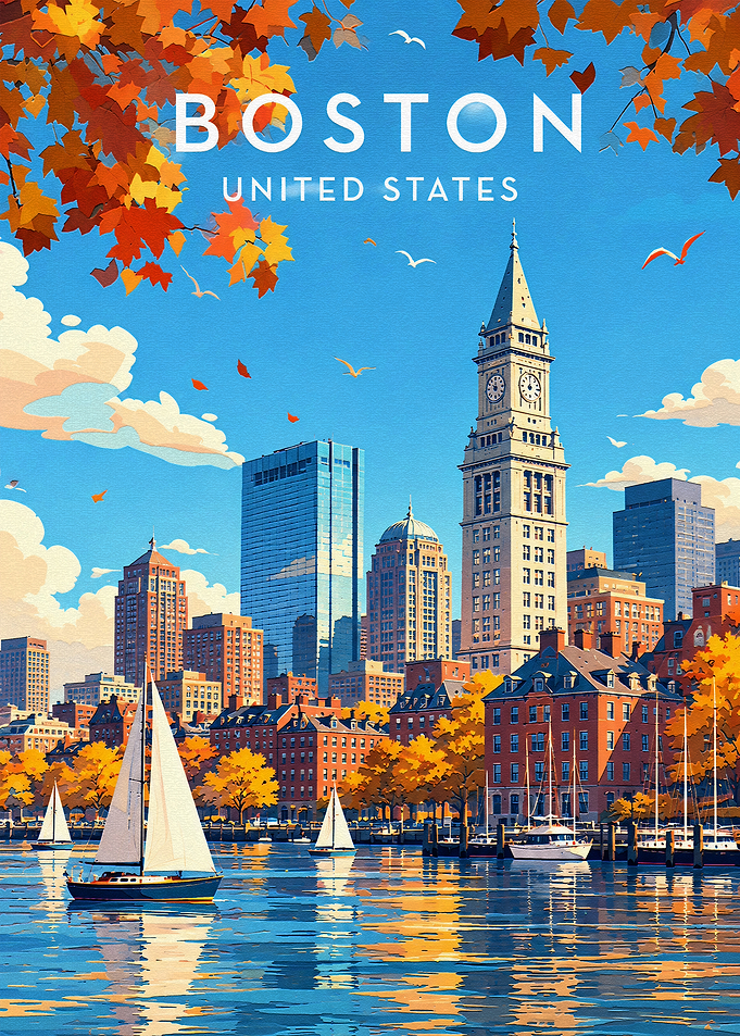 Boston Skyline Autumn Travel Poster