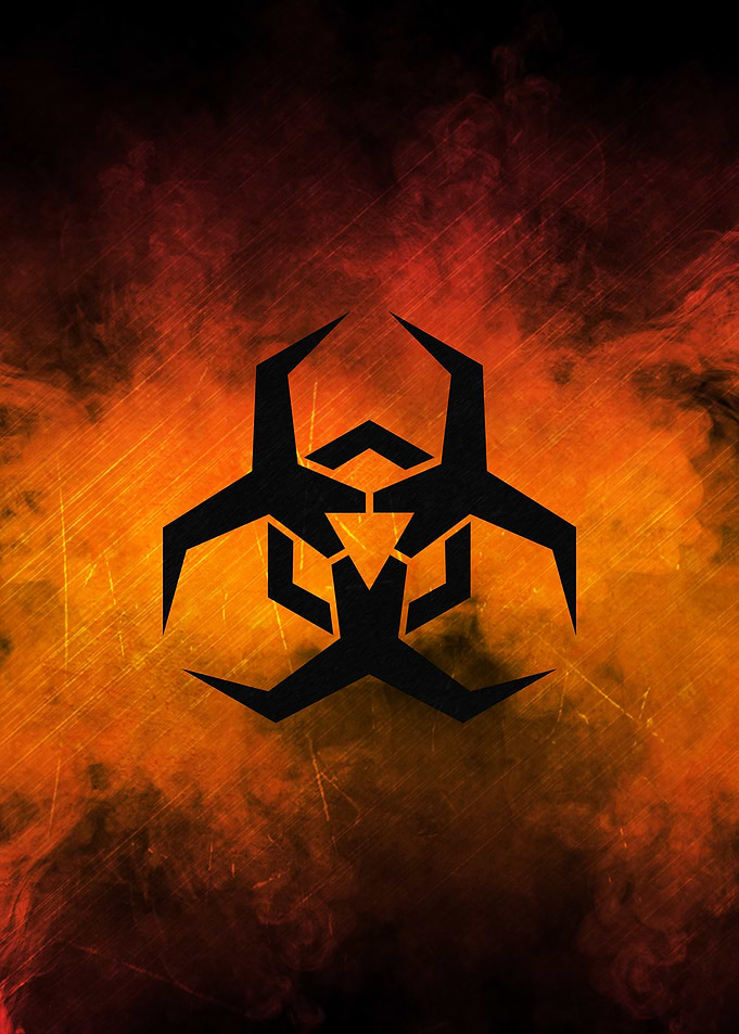 Biohazard Symbol on Fiery Background