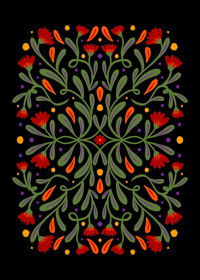 Symmetrical Folk Art Floral Pattern