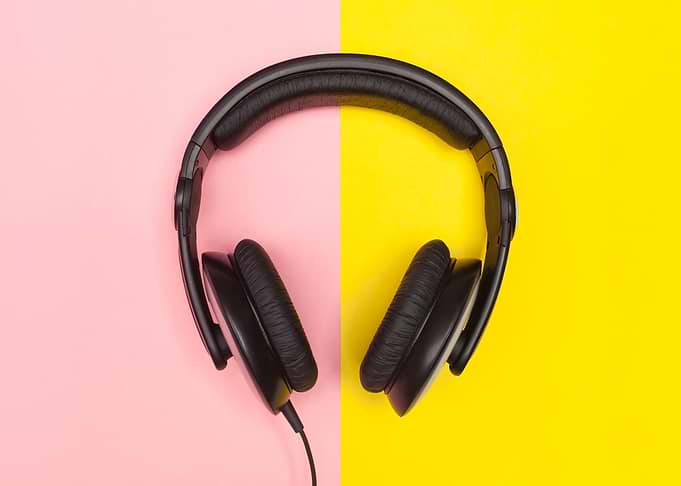 Black Wired Headphones on Split Background