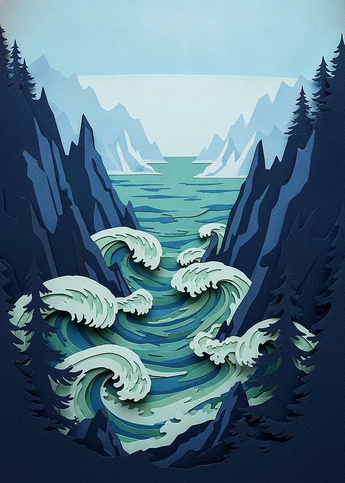 Layered Paper Cutout Ocean Landscape