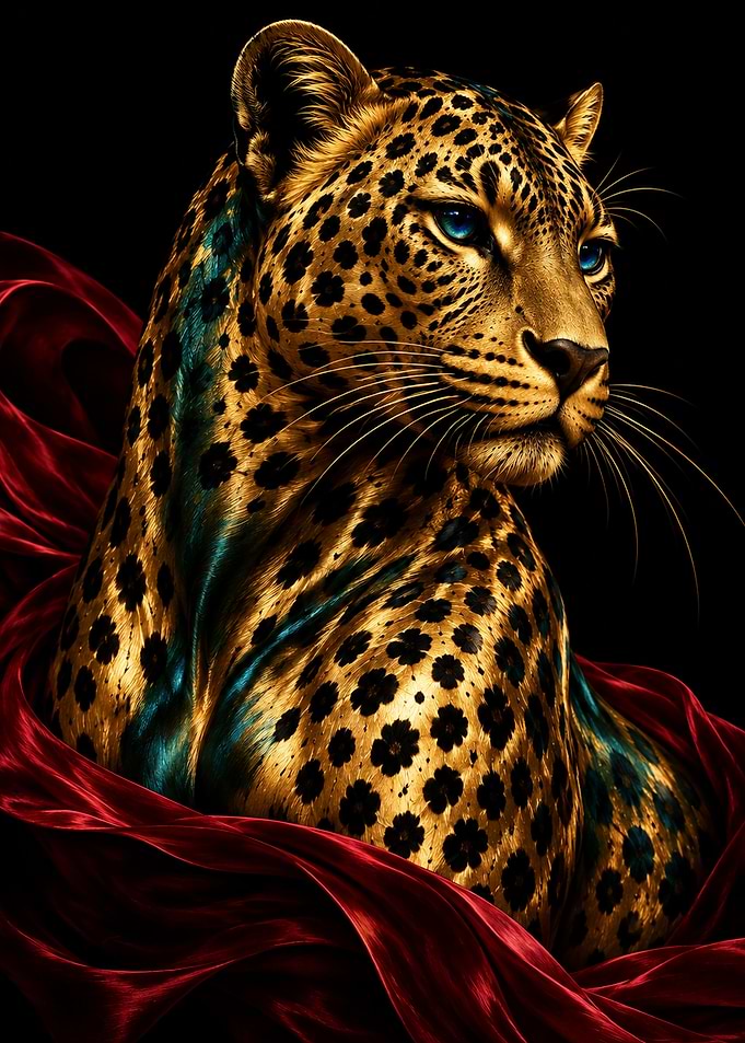 Golden Leopard with Red Silk