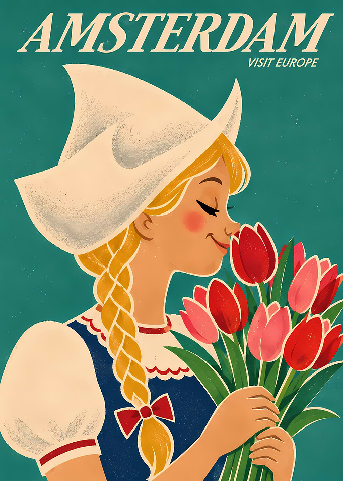 Vintage Amsterdam Travel Poster