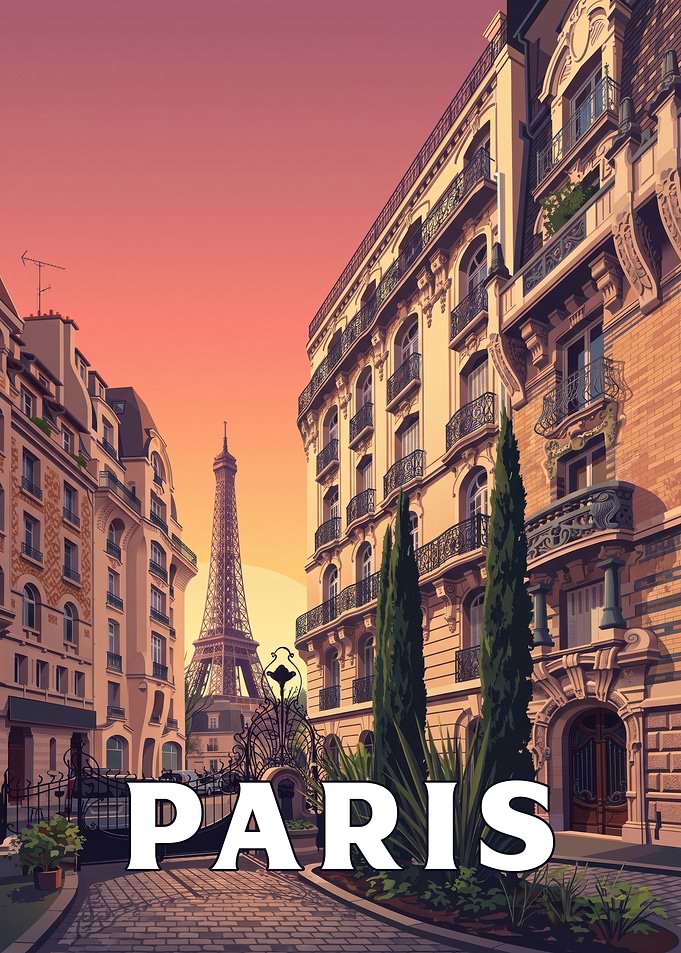 Paris Street View with Eiffel Tower