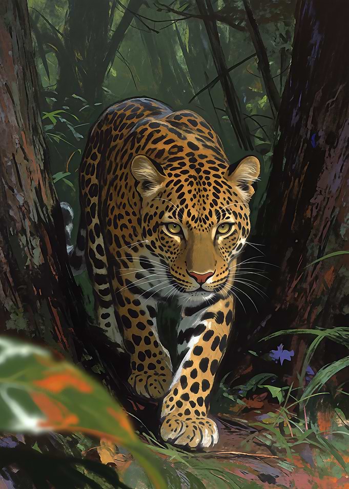 Leopard Stalking Through Dense Jungle