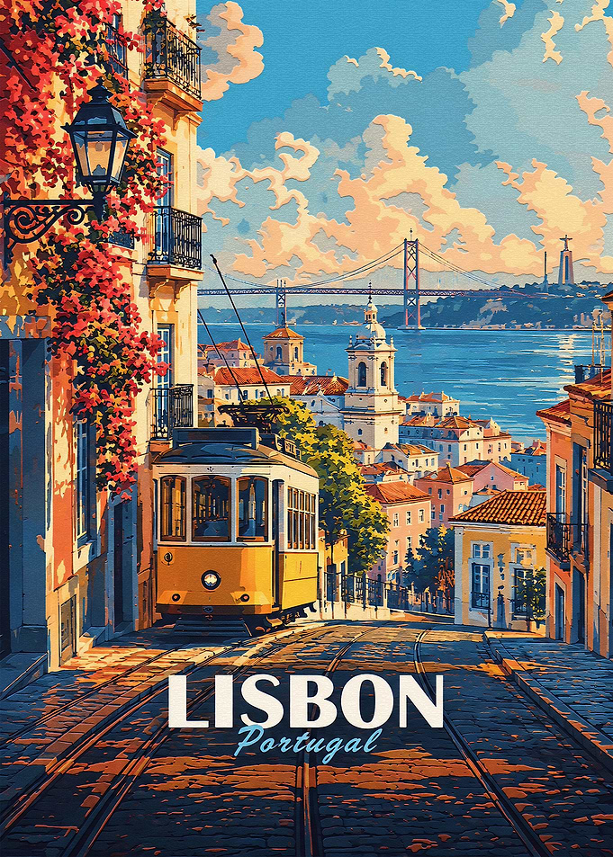 Lisbon Portugal Vintage Travel Poster