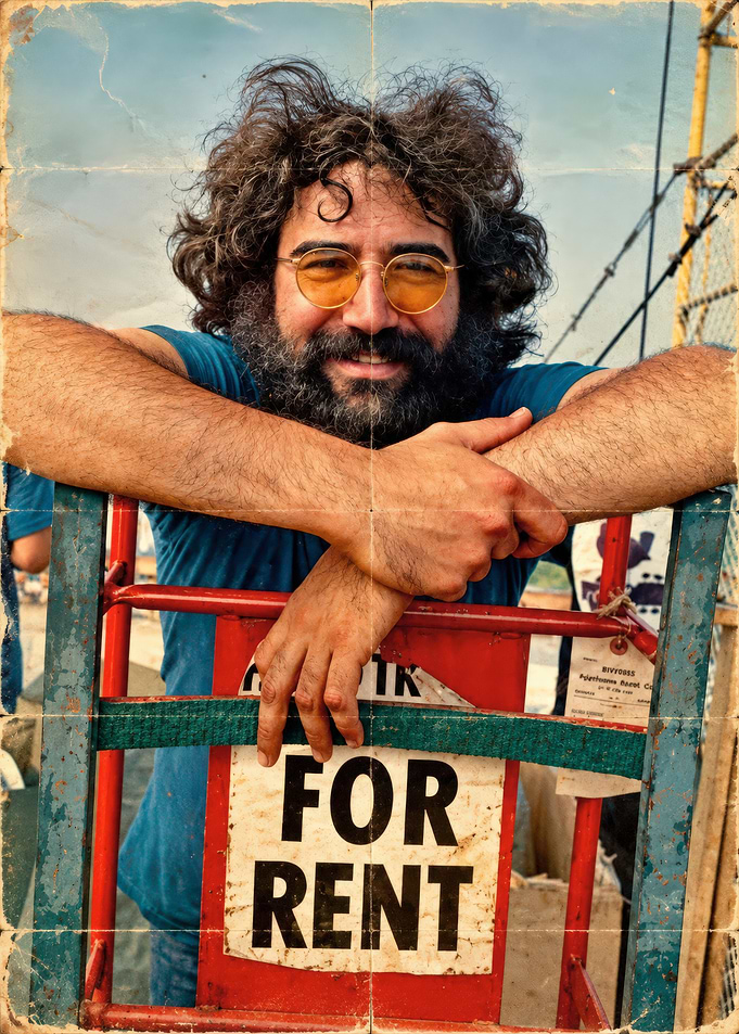 Jerry Garcia Portrait with For Rent Sign
