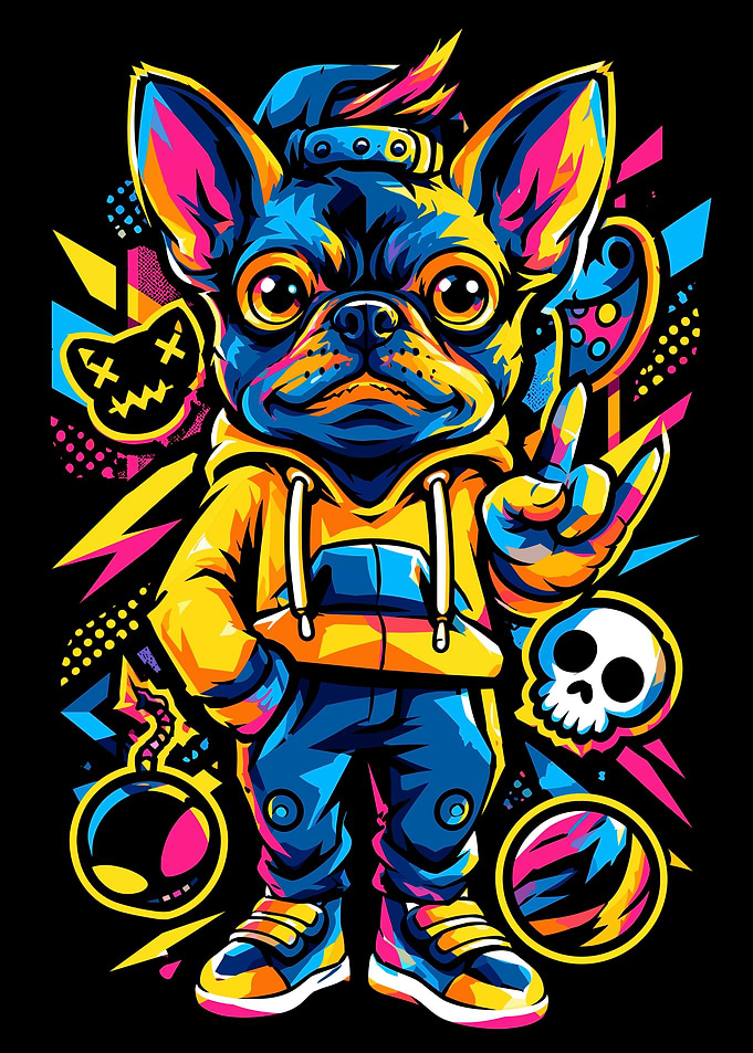 Neon Streetwear French Bulldog Illustration