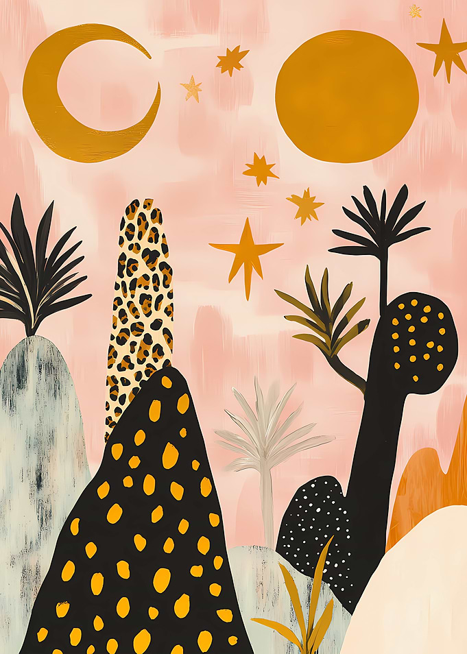 Boho Desert Landscape with Celestial Elements