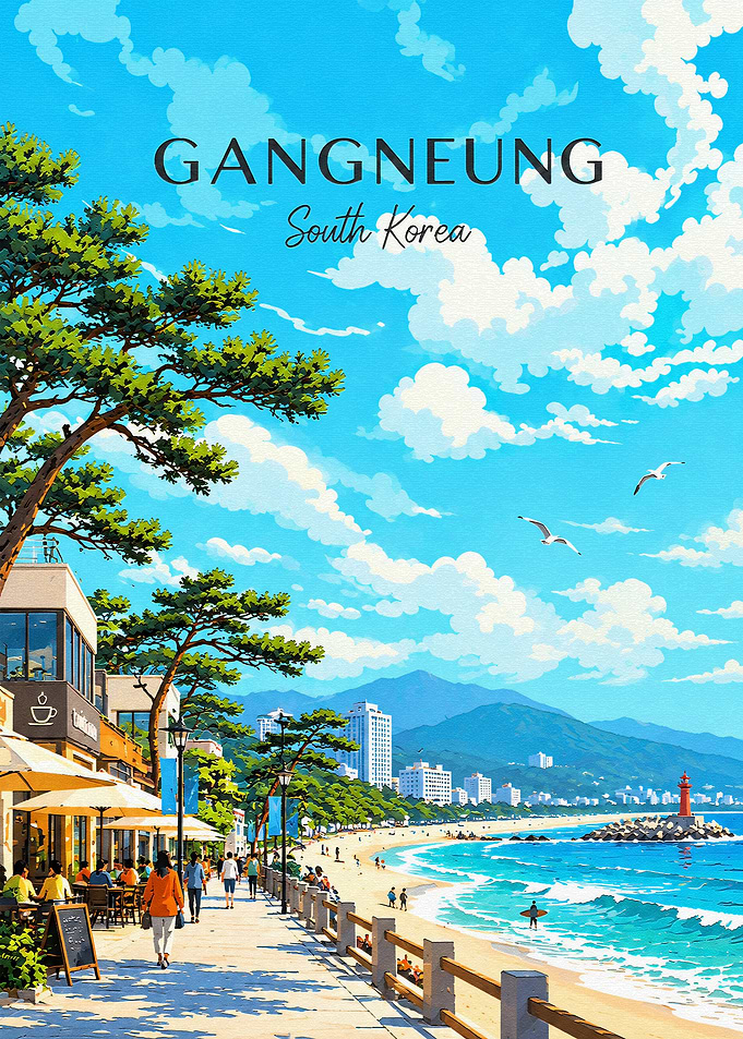Gangneung South Korea Beach Travel Poster