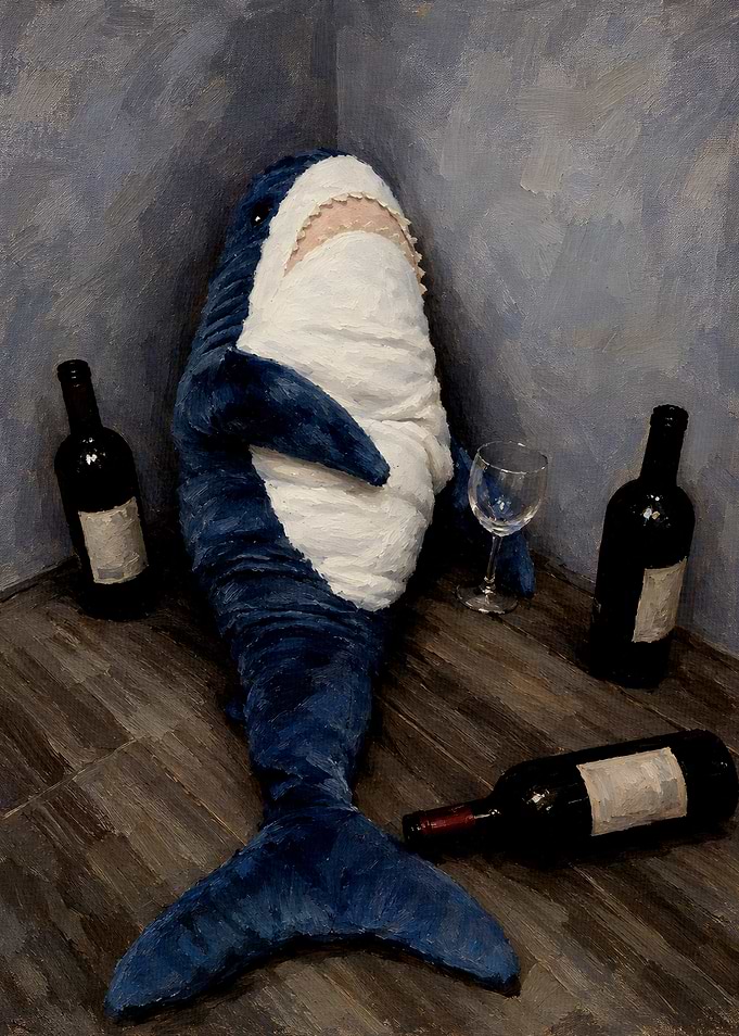 IKEA Blahaj Shark Drinking Wine Painting