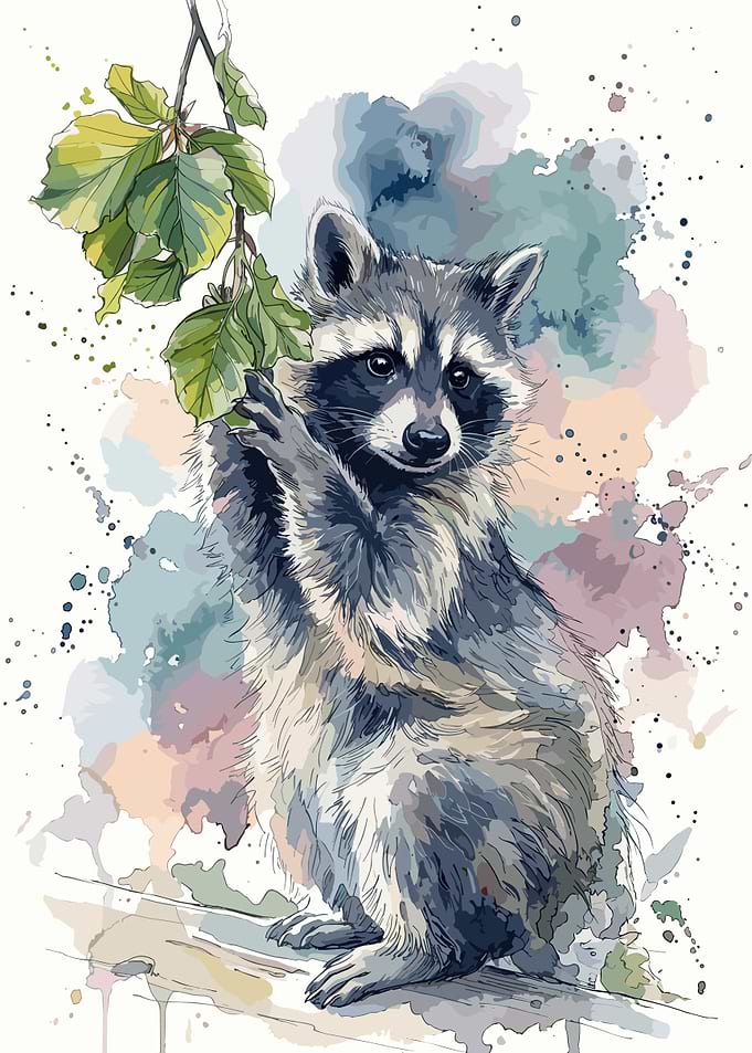 Watercolor Raccoon Illustration