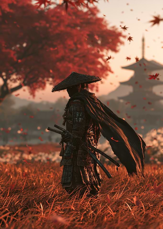 Samurai Standing in Autumn Field