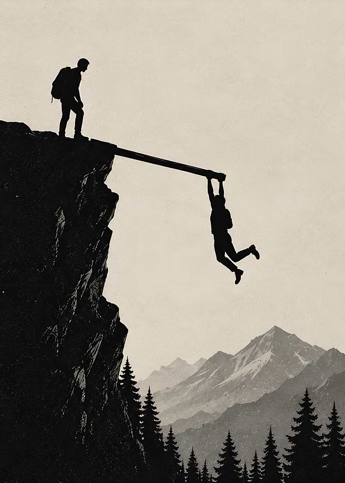 Silhouette of a Mountain Rescue