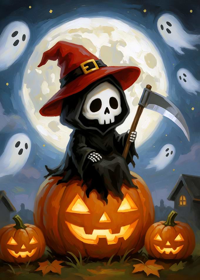 Cute Grim Reaper Halloween Illustration