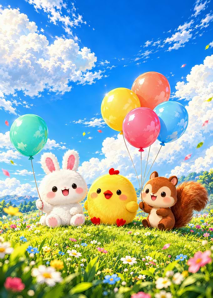 Cute Animals Holding Colorful Balloons