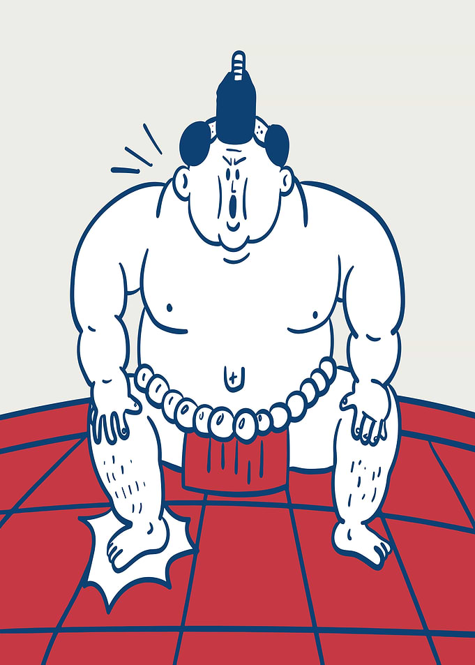 Cartoon Sumo Wrestler Stomping