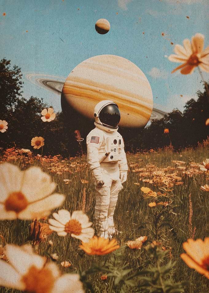 Astronaut Floral Retro Space Art