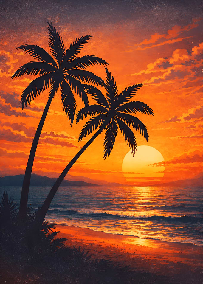 Tropical Sunset Beach Silhouette