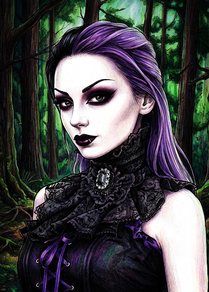 Gothic Woman with Purple Hair