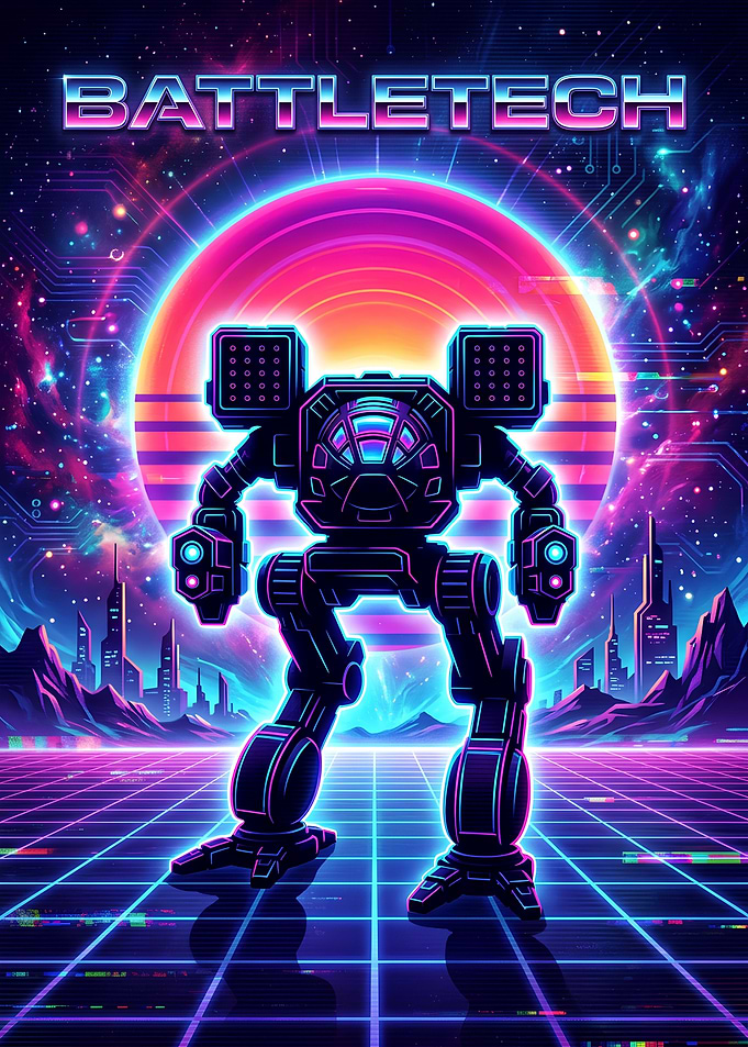 Synthwave BattleTech Mech Poster