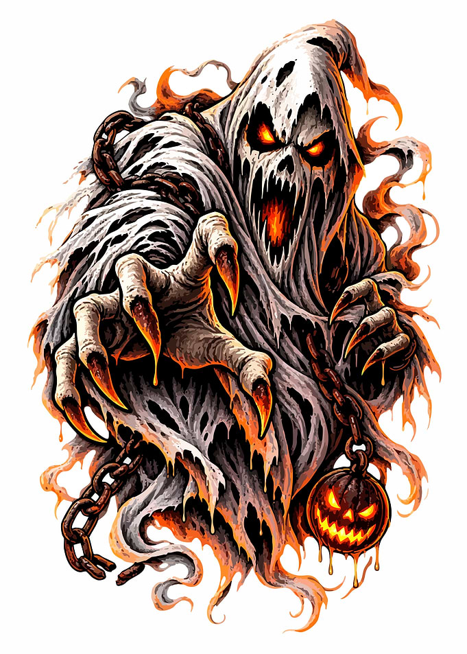 Menacing Ghost with Jack-o'-Lantern