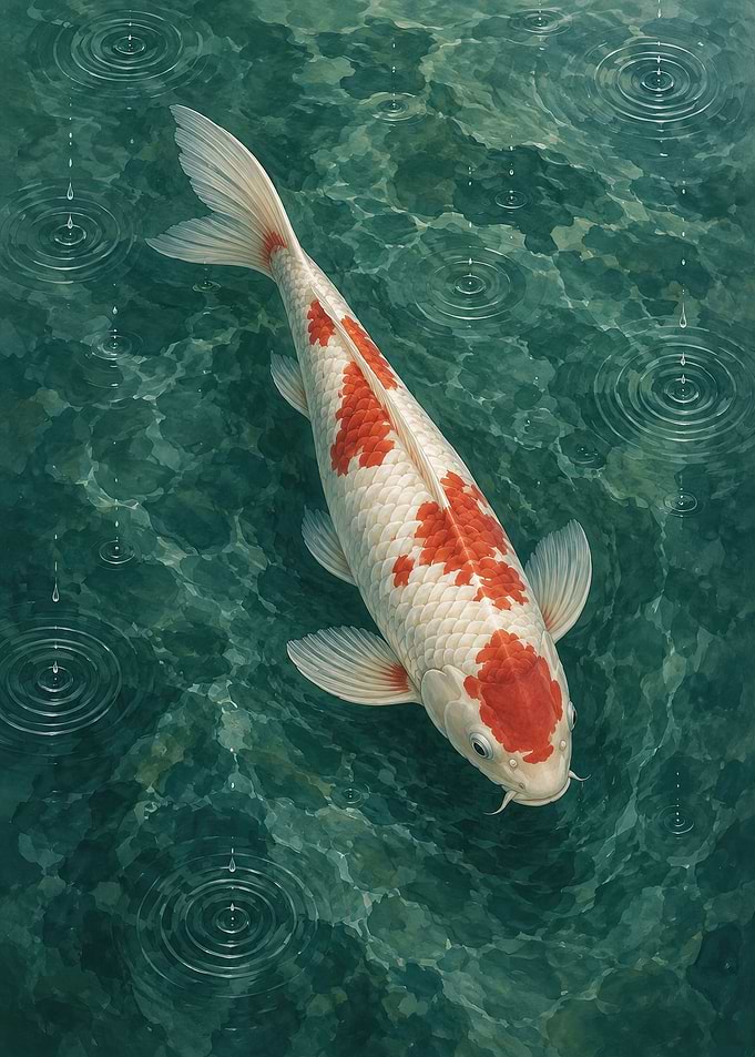 Rain-Ripple Koi — Japanese Pond Wall Art