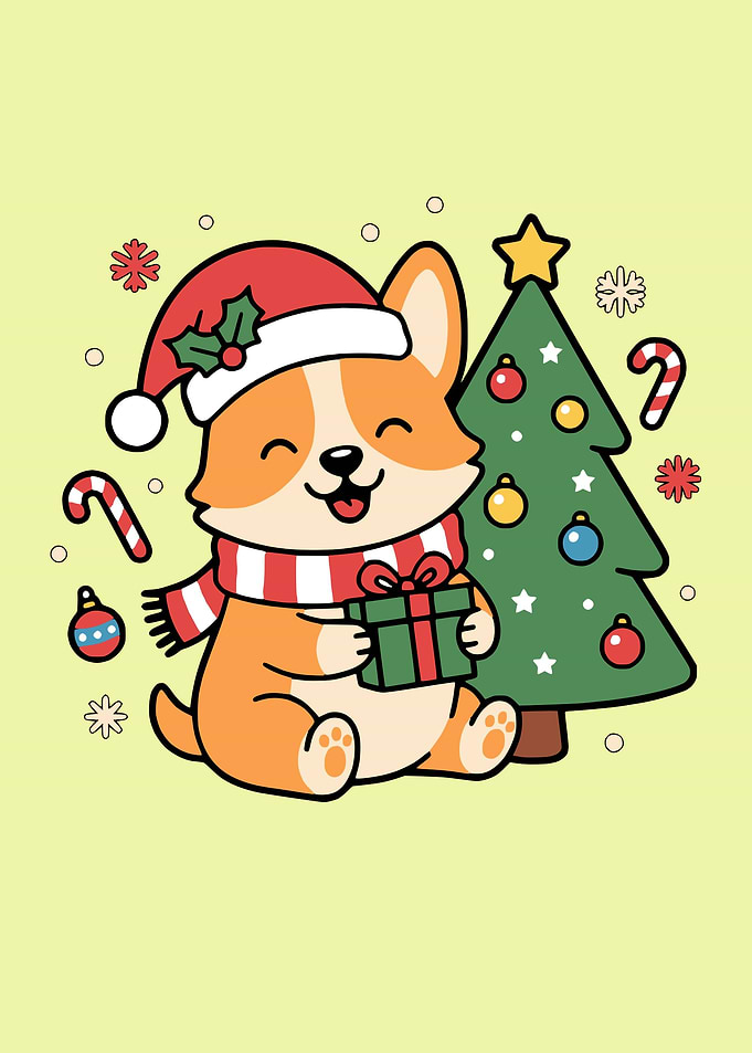 Cute Corgi Christmas Illustration