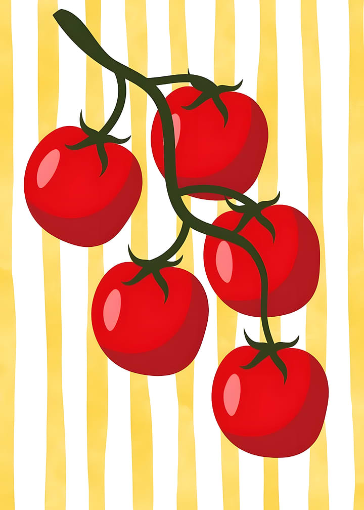 Red Tomatoes on Yellow Striped Background