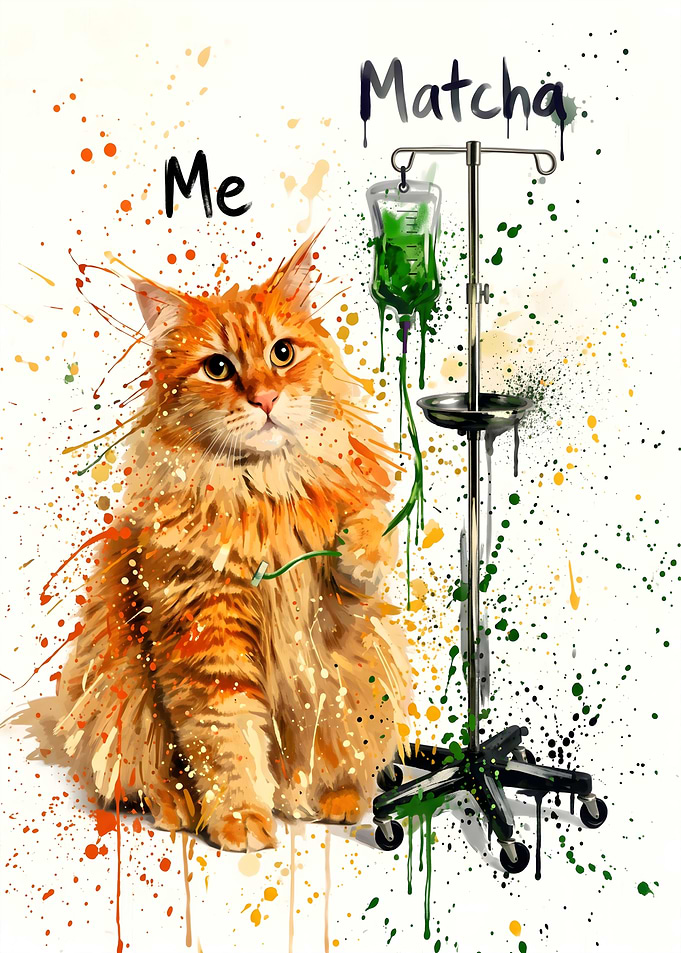 Orange Cat Hooked on Matcha