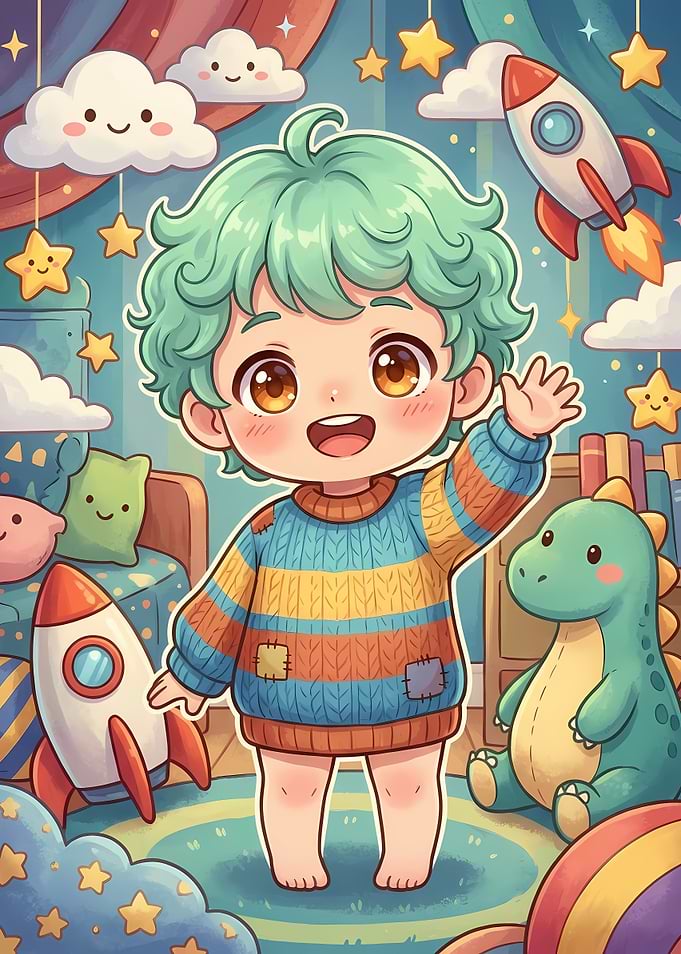 Cute Anime Boy in Playroom