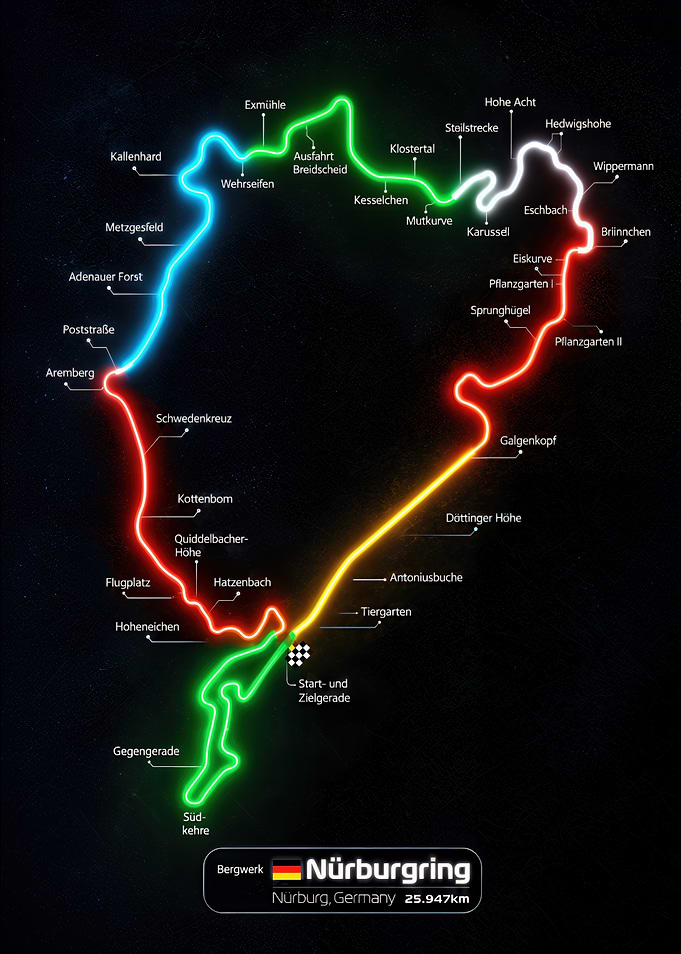 Nürburgring Nordschleife Neon Track Map