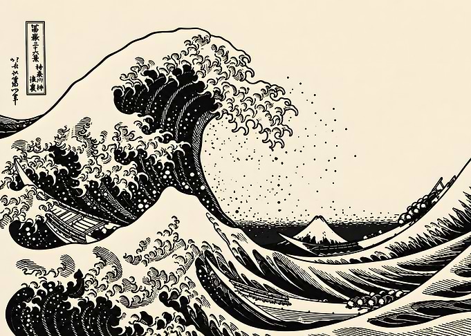 Vintage Great Wave Mountain