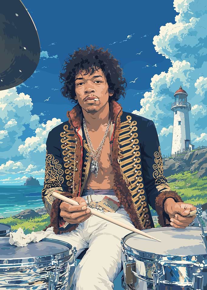Jimi Hendrix Playing Drums by Lighthouse