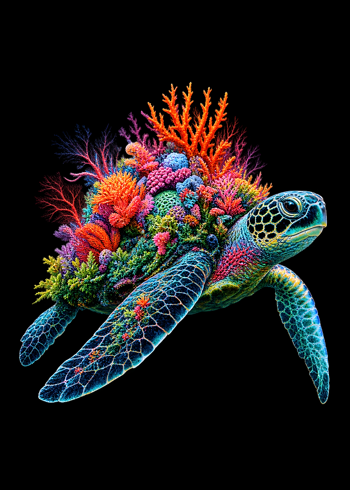 Vibrant Coral Reef Sea Turtle