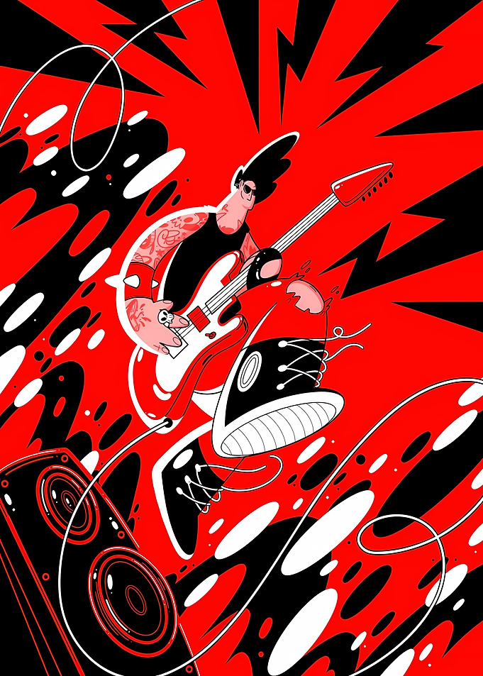 Dynamic Rock Guitarist Illustration