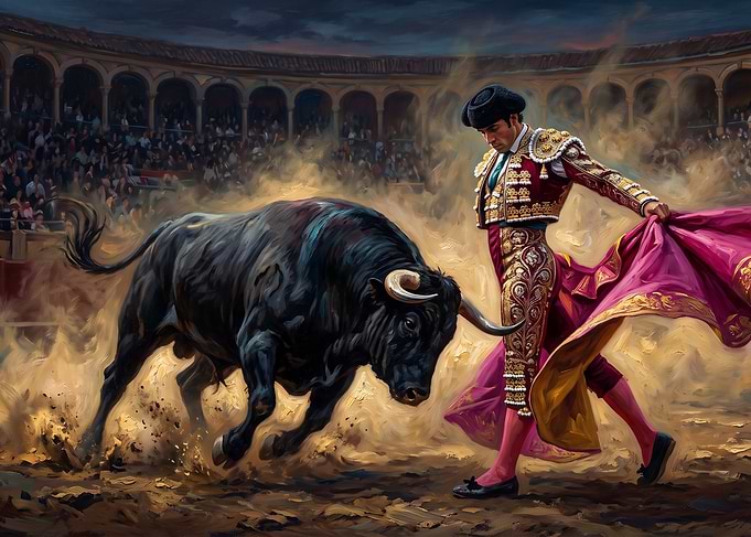 Matador Facing a Charging Bull