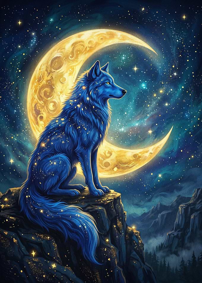 Celestial Wolf Moon Fantasy Art Pos