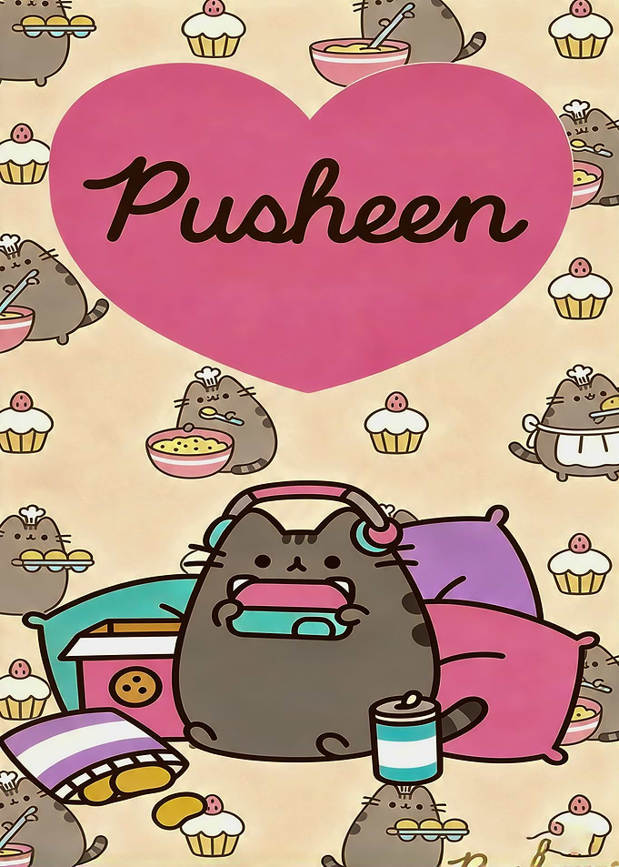 Pusheen Gaming and Snacking Pattern