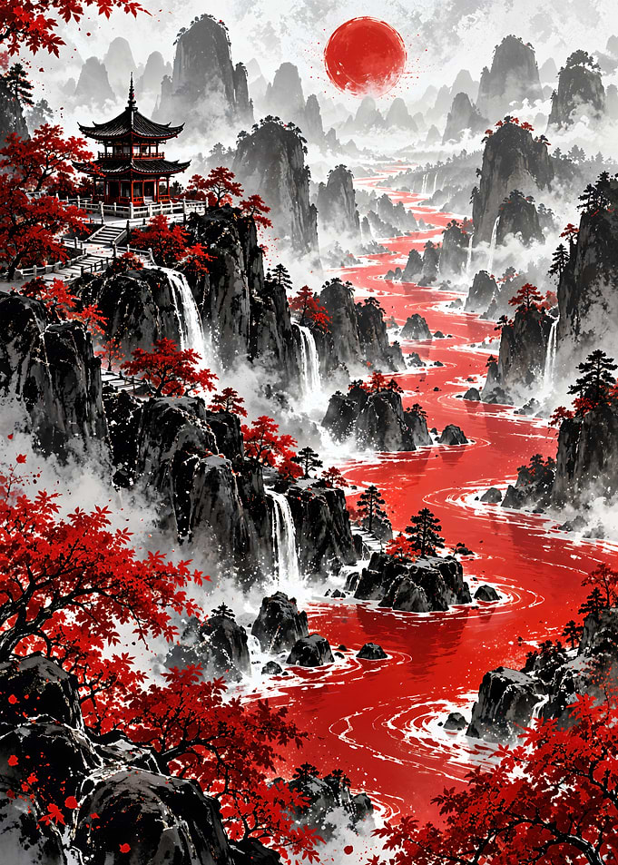 Red River and Pagoda Landscape