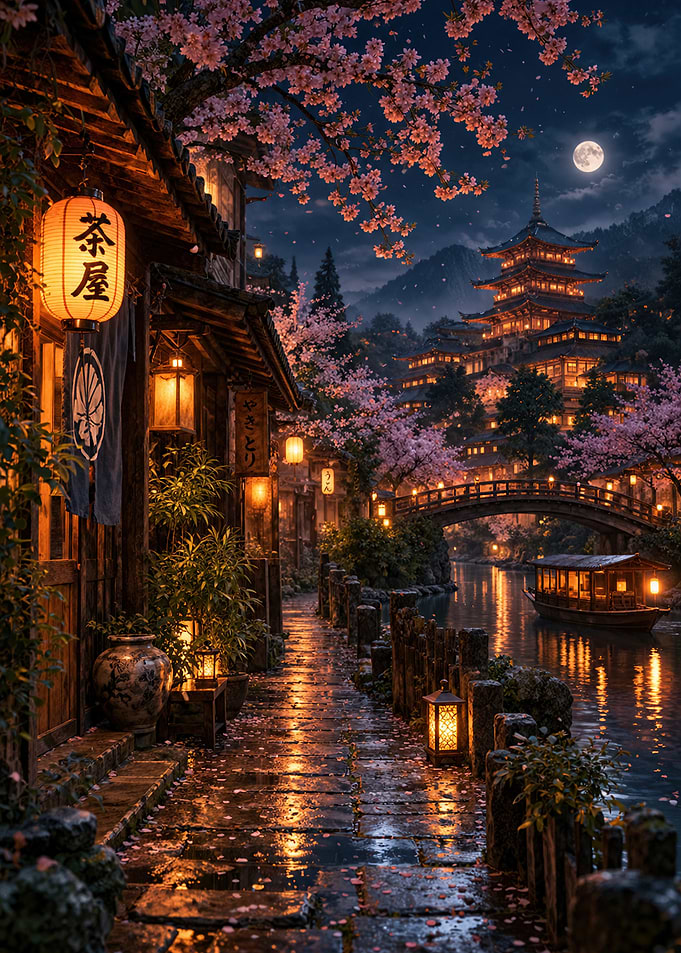 Japanese Village at Night