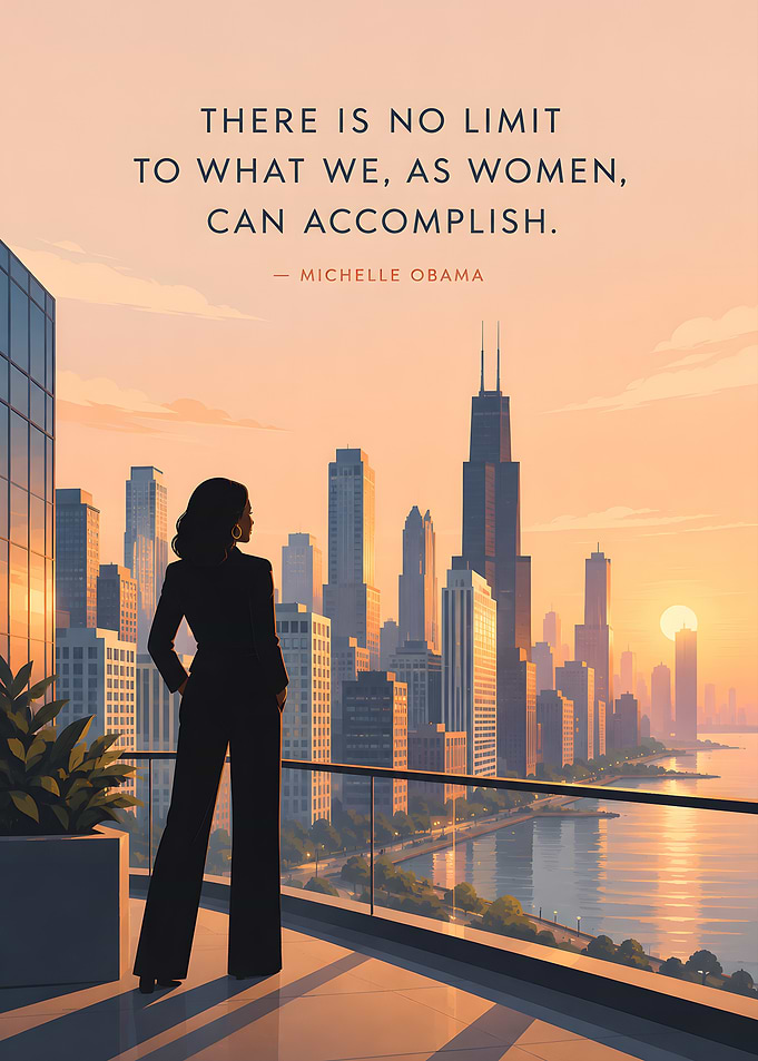 Michelle Obama Inspirational Cityscape Quote Poster