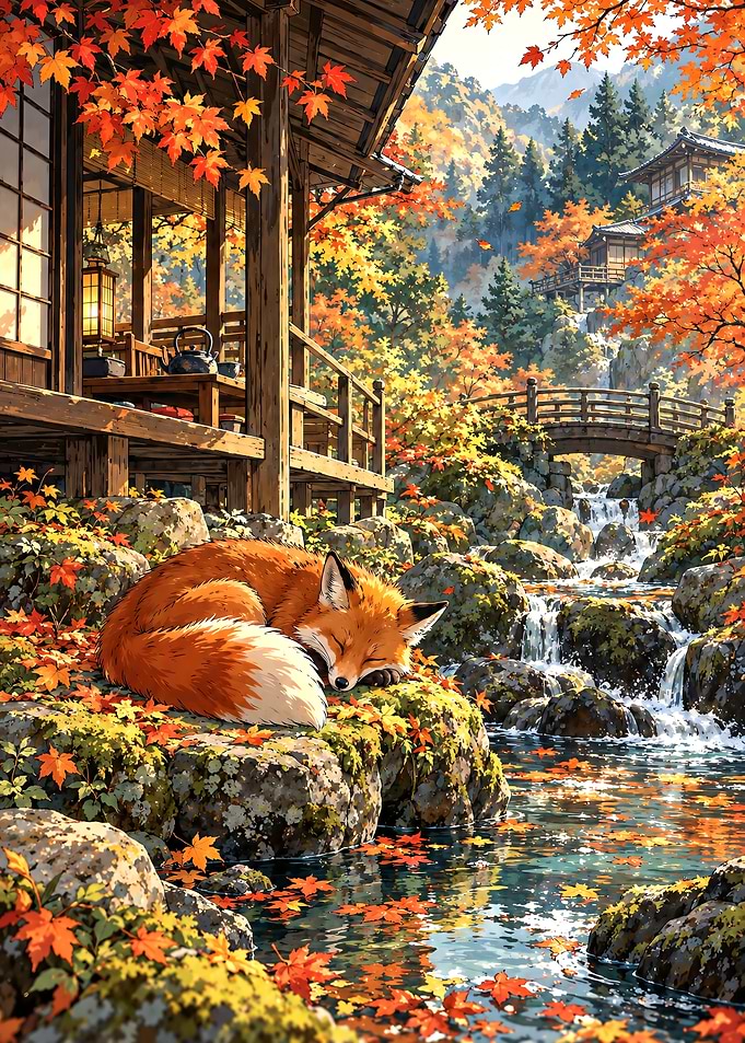 Sleeping Fox by Japanese Stream