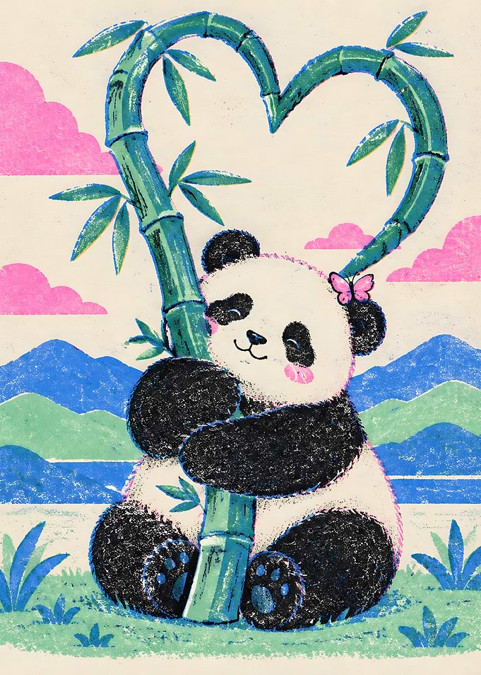 Cute Panda Hugging Bamboo Heart