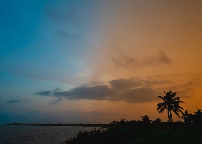 Tropical Sunset with Split Color Sky