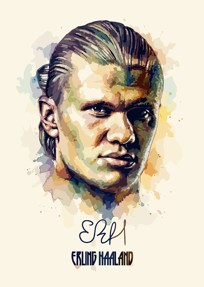 Erling Haaland Watercolor Portrait Art