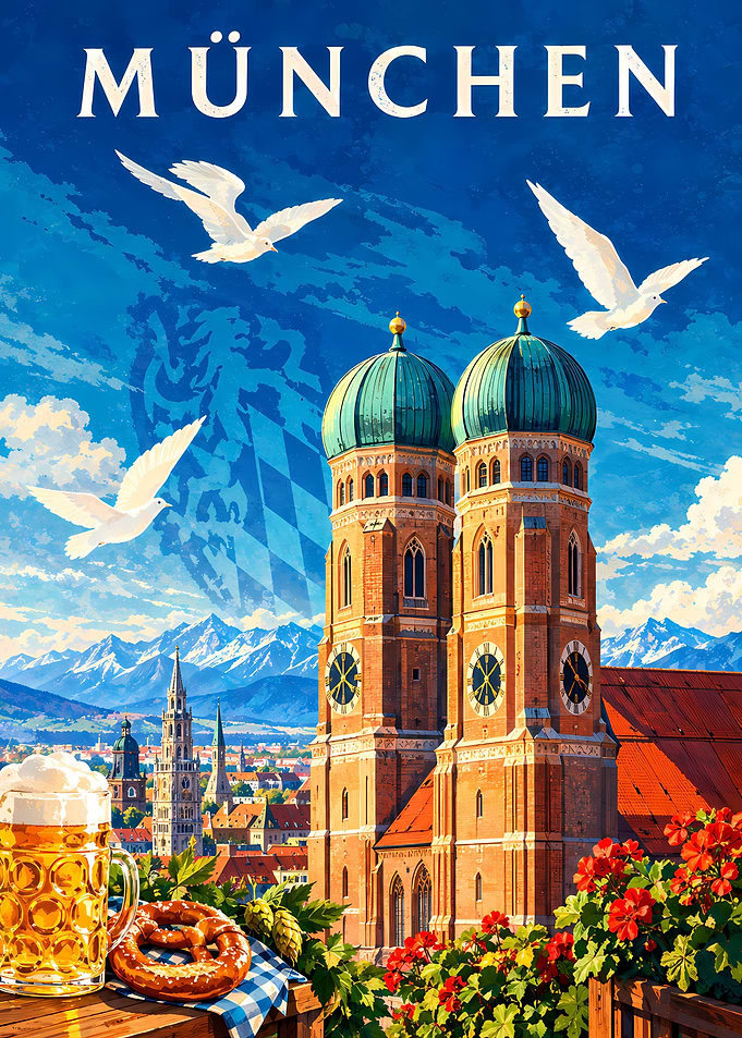 Munich Travel Poster with Frauenkirche